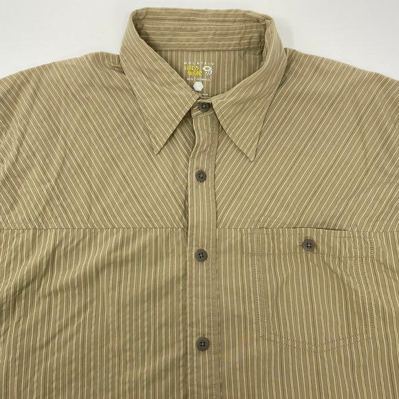 Mountain Hardwear XL Brown Striped Zipper Vented Short Sleeve Button‎ Up Shirt - Picture 1 of 8